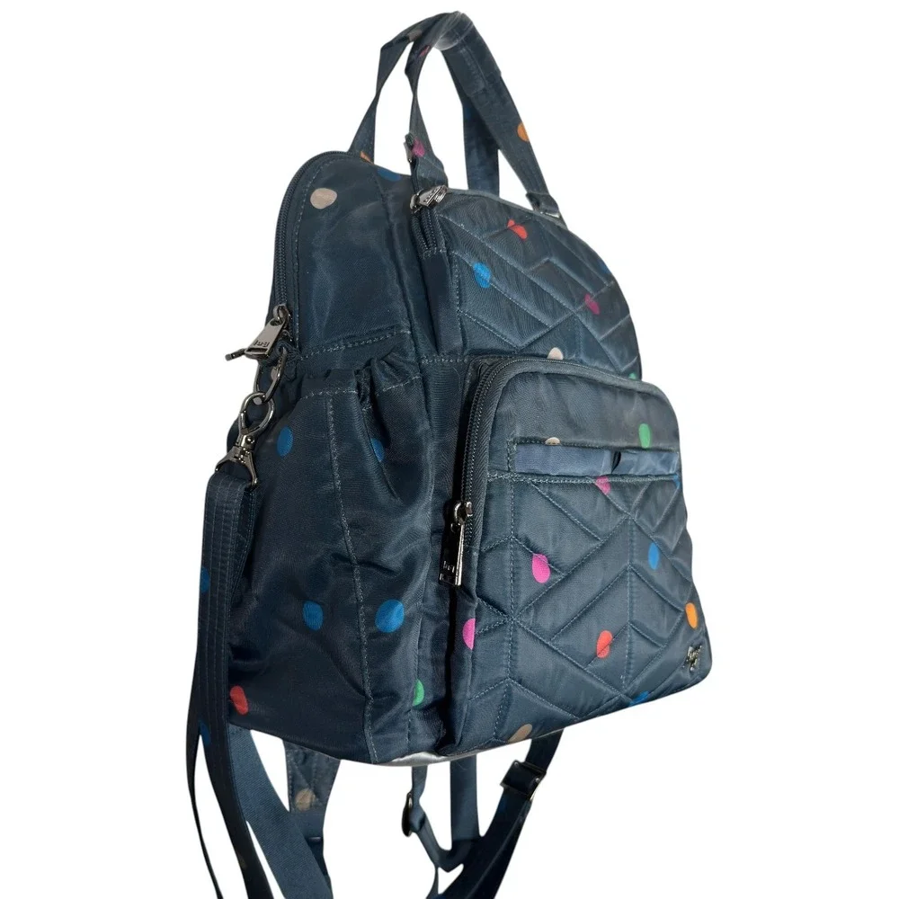 Lug Canter Backpack Tote Navy Polka Dot Convertible Travel Bag